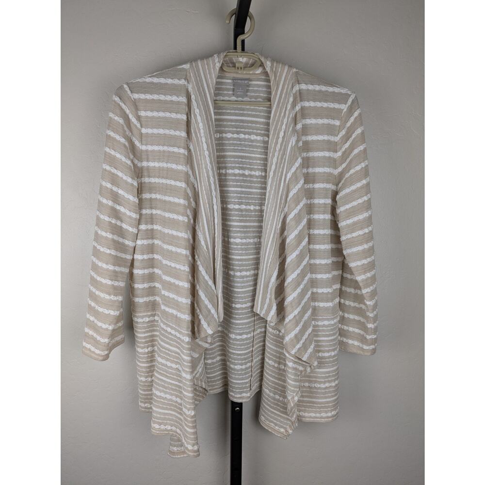 Chico's open front draped knit cardigan beige cream texture stripe
